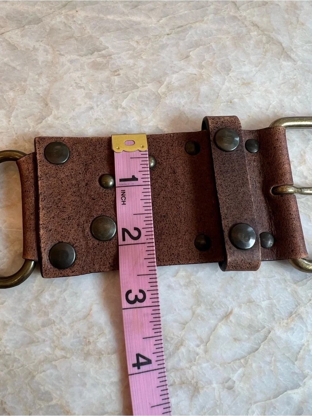 Nanny (Made in Italy) Brown Studded Leather Belt with Antique Brass Buckle